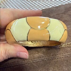J. Crew Peach and Cream Enamel Hinged Bangle — Gold Trim